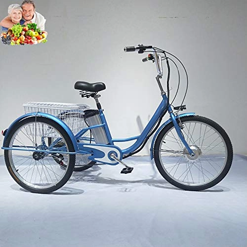 Electric Bike : Electric Tricycle adult 3-wheeler for the elderly bicycle lithium battery with LED lighting in the rear basket power-assisted three-wheel human pedal tricycle men and women parents youth