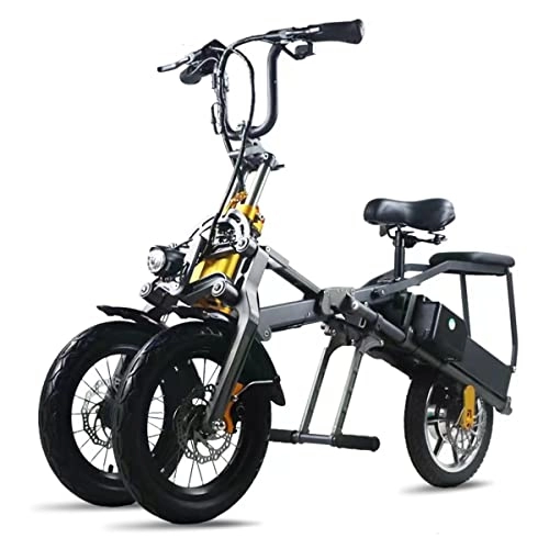 Electric Bike : Electric Tricycle for Adults, Folding Three Wheels Electric Mountain Bike with Double Lithium Battery, Three Speed Modes (black)