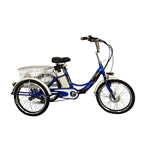 Electric Bike : Electric Tricycle, Lithium Battery Booster Adult Tricycle, Electric Bicycle with LED Light And Shopping Basket for Recreation Shopping, Exercise And Family Transportation Tool, Blue