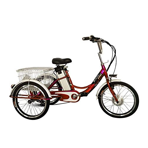 Electric Bike : Electric Tricycle, Lithium Battery Booster Adult Tricycle, Electric Bicycle with LED Light And Shopping Basket for Recreation Shopping, Exercise And Family Transportation Tool, Red