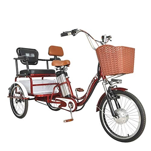 Electric Bike : Electric tricycle with 3 wheels for adults, sightseeing car, household electric car 20 inches, old scooter, double seat ty. JIAJIAFUDR (Color : Red, Size : 48V12AH)