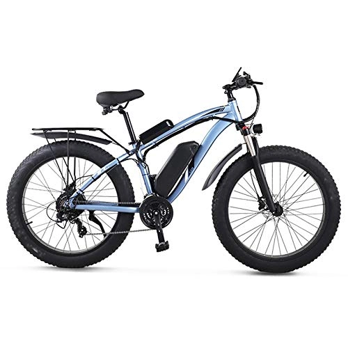 Electric Bike : Electric1000w Mountain Bike, Snow Bike 48v17ah Electric Bicycle 4.0 Fat Tire Bike, for Suitable for Urban Environment and Commuting To and From Get Off Work blue