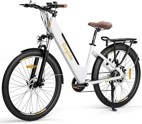 Electric Bike : Eleglide Electric Bike, T1 Step-Thru Pedal Assist City E Bike, 27.5" Electric Bicycle Commute Trekking Bike for Adults with 36V 13Ah Battery, LCD Display, Shimano 7 Gears (White)
