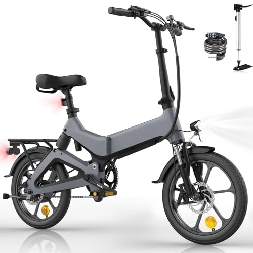 Electric Bike : ELEKGO Electric Bike 250W Foldable Pedal Assist E Bike, 7.8Ah / 36V Battery, 16Inch for Teenager and Adults, 25KM / H, Range 35-70KM