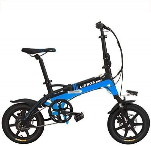 Electric Bike : Elite 14 Inches Folding Pedal Assist Electric Bike, 36V 8.7Ah Hidden Lithium Battery, Aluminum Alloy Frame, 5 Grade Pedal Assist, Integrated Wheel plm46 (Color : Black Blue)