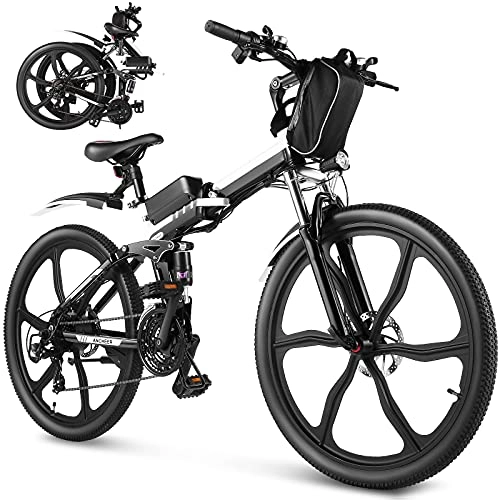 Electric Bike : Eloklem 26 inch Folding Electric Mountain Bike 250W Electric Bicycle with Removable 36V 8AH Lithium-Ion Battery, Professional 21 Speed Gears (Black)
