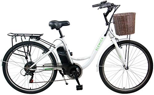 Electric Bike : Elswick Unisex's Electric 24V7.8Ah Ebike w / Basket Easy to Ride, White / Green, 17