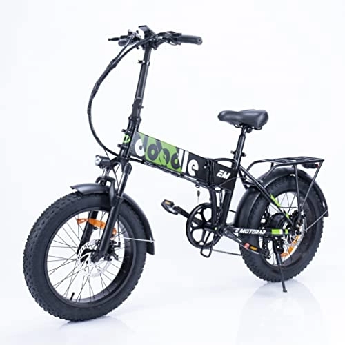 Electric Bike : EMotorad Unisex Doodle 20T 7Speed Shimano Electric Cycle 16 Inch 6061, Aluminum Alloy Foldable Frame Front Suspension Fat Tyre, Black