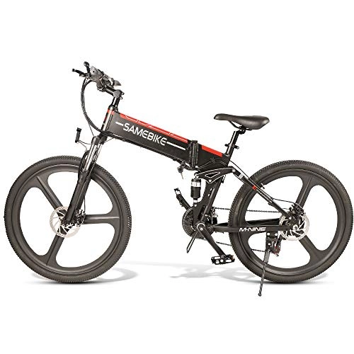 Electric Bike : Enegitech SAMEBIKE LO26 Electric Mountain Bike, Folding Ebike 350W 48V 10AH 21 Speed Magnesium Alloy Rim for Adult, Black