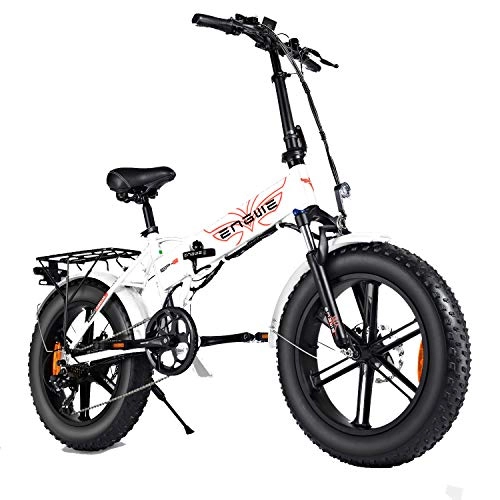 Electric Bike : ENGWE 500W 20 inch Fat Tire Electric Bicycle Mountain Beach Snow Bike for Adults, Aluminum Electric Scooter 7 Speed Gear eBike with Removable 48V12.5A Lithium Battery (White)