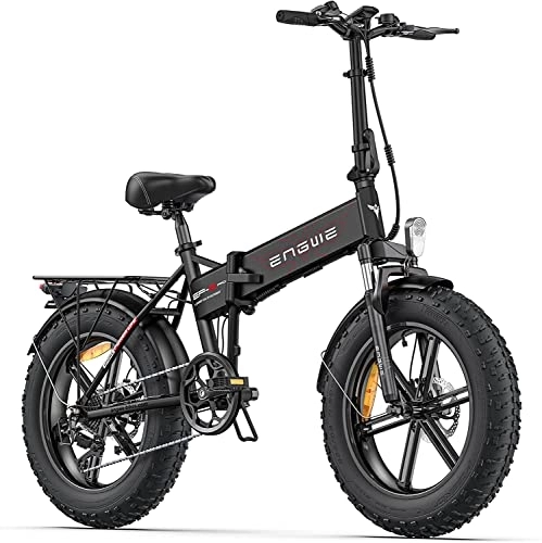 Electric Bike : ENGWE Electric Bike Folding E-bike, 20"×4.0" Fat Tire, 7-Speed Electric Bicycle, 48V 13Ah Removable Battery Range 50KM-120KM, E-bike for All Terrain & MTB & Beach & Snow, Black