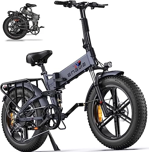 Electric Bike : ENGWE Electric Bike Folding E-Bike for Adults, 20''*4.0 Fat Tire Electric Bicycle, 48V 16Ah Battery Range to 150km, Shimano 8-Gears All -Terrain, ENGINE Pro (Grey)