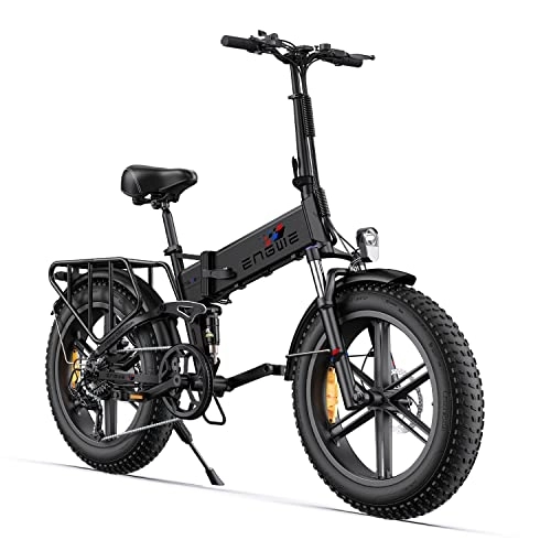 Electric Bike : ENGWE Folding Electric Bike 250W, 20''×4.0'' With Thick Off-Road Tyres, 7-Speed Gearbox And Replaceable 48V 13Ah Lithium Battery - Speed Up To 25KM / H And Range Up To 100KM (black), 175*57*123cm