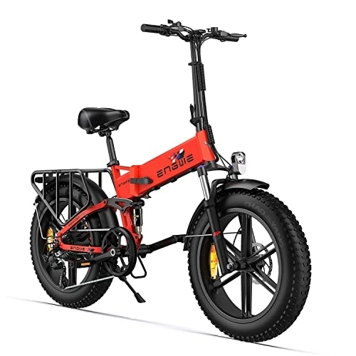 Electric Bike : ENGWE Folding Electric Bike 250W, 20"×4.0" With Thick Off-Road Tyres, 7-Speed Gearbox And Replaceable 48V 13Ah Lithium Battery - Speed Up To 25KM / H And Range Up To 100KM (red)