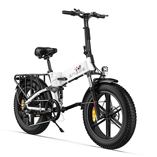 Electric Bike : ENGWE Folding Electric Bike 250W, 20"×4.0" With Thick Off-Road Tyres, 7-Speed Gearbox And Replaceable 48V 13Ah Lithium Battery - Speed Up To 25KM / H And Range Up To 100KM (white)