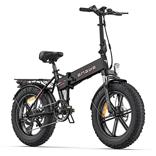 Electric Bike : ENGWE Folding Electric Bike for Adults, 20"×4.0" All Terrain Fat Tires Mountain Beach Electric Bicycles 7 Speed Gear E-Bike with Removable Lithium Battery 48V 13AH