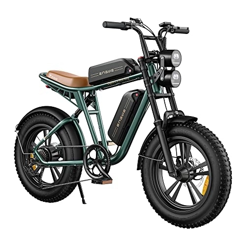 Electric Bike : ENGWE M20 Dual-Battey Electric-Bike Adults - 20"×4.0" Fat Tire Ebike with 48V 26AH, 150KM, Off Road Electric Motorcycle with Shi'mano 7-Speed Hydraulic Disc Brake for Beach Snow Mountain, Green