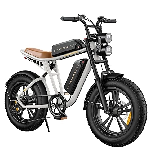 Electric Bike : ENGWE M20 Dual-Battey Electric-Bike Adults - 20"×4.0" Fat Tire Ebike with 48V 26AH, 150KM, Off Road Electric Motorcycle with Shi'mano 7-Speed Hydraulic Disc Brake for Beach Snow Mountain, White