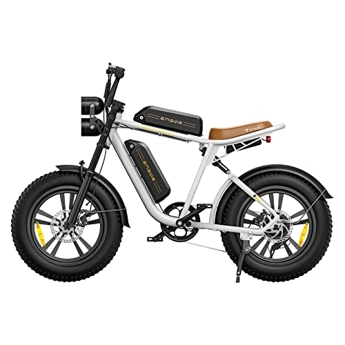 Electric Bike : ENGWE M20 Electric Bike E-bike with 20"×4.0" Fat Tire, 75 KM+75 KM Range with 48V 13AH*2 Dual Battery System, Mountain Bike with Shimano 7-Speed for Adults, White
