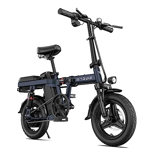 Electric Bike : ENGWE T14 Folding Electric Bike 14'' Tires Portable E-bike, 48V 10Ah Removable Battery, 25 km / h Speed for Range of 30-70 km, City EBike for Adults Teens (Blue)