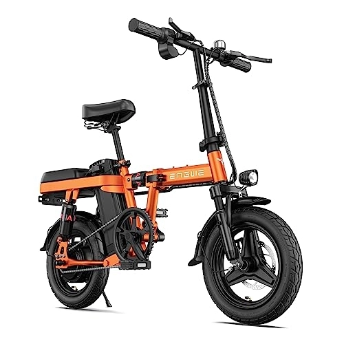 Electric Bike : ENGWE T14 Folding Electric Bike 14'' Tires Portable E-bike, 48V 10Ah Removable Battery, 25 km / h Speed for Range of 30-70 km, City EBike for Adults Teens (Orange)