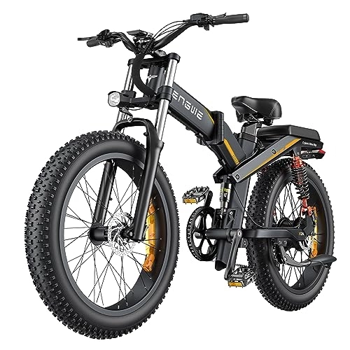 Electric Bike : ENGWE X24 Electric Bikes For Adults - 24"×4.0" Fat Tire Electric Bicycle with 48V 29.2Ah Removable Dual Battery Up to 150KM Range, 8-Speed Folding Ebike for MTB Beach Snow, Black