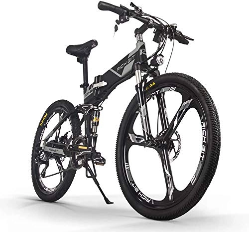 Electric Bike : ENLEE SUFUL RICH BIT TOP-860 full shock absorber city bike electric foldable foldable mountain bike bicycle 36V 250W 12.8Ah (Black-Gray)