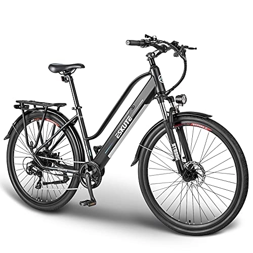 Electric Bike : ESKUTE Electric City Bike 28” Electric Bicycle 250W with Removable Li-Ion Battery 36V 10A for Adults Men Women, E-Bike Shimano 7 Speed Transmission Gears Double Disc Brakes
