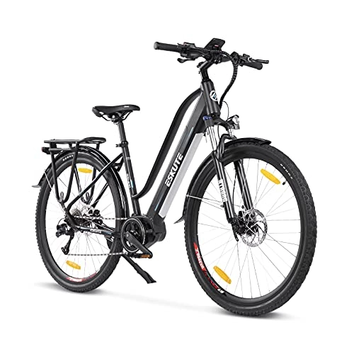 Electric Bike : ESKUTE Electric City Bike 28”Electric Bicycle Bafang Mid-drive Motor 250W with Removable Li-Ion Battery SAMSUNG 36V 12A for Adults, 9 Speed Gear Hydraulic Discs Brakes