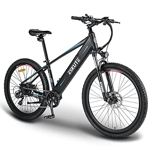 Electric Bike : ESKUTE Electric Mountain Bike 27.5”E-MTB Bicycle 250W with Removable Lithium-ion Battery 48V 10A for Men Adults, Shimano 7 Speed Transmission Gears Double Disc Brakes