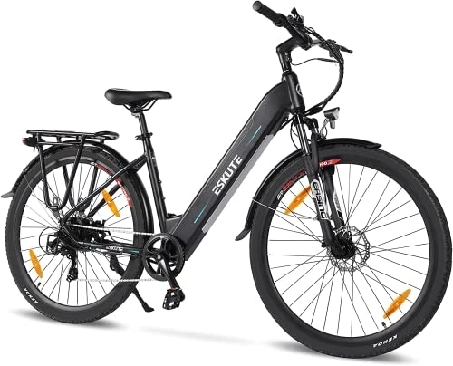 Electric Bike : ESKUTE Polluno Electric Bike 28”Electric City Bicycle Range 65 miles Bafang Motor 250W Samsung Cell Lithium-ion Integrated Battery 36V 14.5Ah for Adults, Shimano 7 Speed