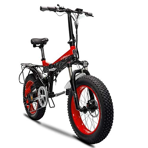 Electric Bike : Extrbici 20 inch Electric Snow Bike 500W Folding Mountain Bike with Rear Seat and Disc Brake with 48V 12.8AH Lithium Battery (red)