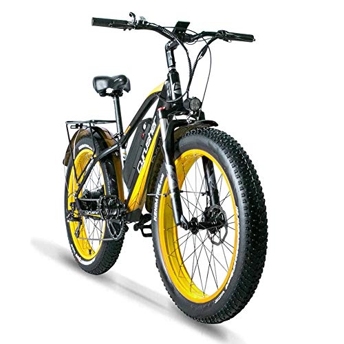 Electric Bike : Extrbici 26 Inch Wheel All Terrain Fat Electric Bicycle Aluminum Bike 48V 13AH Lithium Battery Snow Bike 7 Speed Line Pull Oil Brake XF650 (yellow)