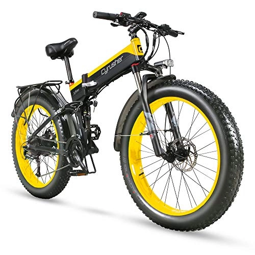 Electric Bike : Extrbici Folding Electric Bike Hidden Battery 48V 12.8AH Mountain Beach Snow Ebike Full Suspension Double Shock System 27 Speeds 26 Inch Fat Tyres 1000W High Speed Motor Shipped from UK XF690(YELLOW)