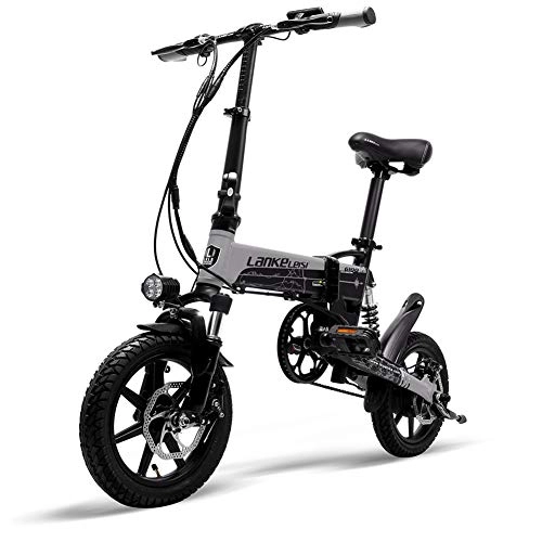 Electric Bike : Extrbici G100 14-inch folding electric bike, 300W motor, full suspension, dual disc brakes, with LCD display, 5-level pedal assist (gray)