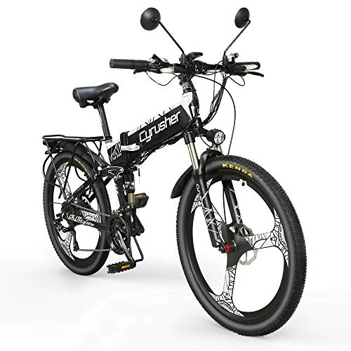 Electric Bike : Extrbici Mountain Bike 48V 12.8A Hidden Lithium Battery 21-Speed Three Knife Wheel Foldable Aluminum Alloy Frame Mechanical Disc Brake Electric Bicycle XF770 With Front and Rear Turn Signals, Horns