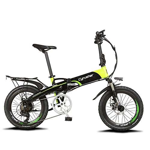 Electric Bike : Extrbici XF500 Electric Folding Bike 250W 48V 10A Li-Battery 20 Inch Tire 50CM Aluminum Alloy Frame 7 Speed Shimano Shift Gears 5 Setting Smart Computer Double Disc Brakes (black and green)