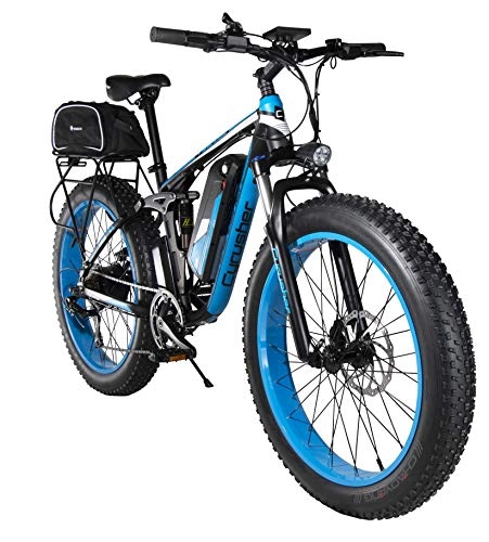 Electric Bike : Extrbici XF800 BAFANG 750W 48V High Speed Motor Electric Mountain Bike Full Shock Absorber With Bicycle Bag And Rear Shel (blue with bag)