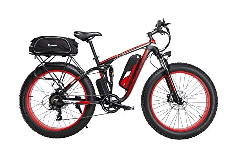 Electric Bike : Extrbici XF800 BAFANG 750W 48V High Speed Motor Electric Mountain Bike Full Shock Absorber With Bicycle Bag And Rear Shel (red with bag)