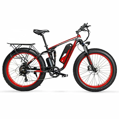 Electric Bike : Extrbici XF800 Mountain Bike 48V Electric Mountain Bike Fully cushioned Comes with Pannier Bag(red)