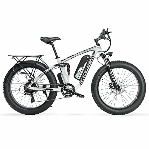 Electric Bike : Extrbici XF800 Mountain Bike 48V Electric Mountain Bike Fully cushioned Comes with Pannier Bag(white)