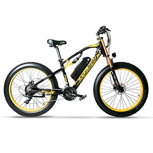 Electric Bike : Extrbici xf900 electric mountain bike 24-speed gears 66 x 43.2 cm aluminium frame mountain bike 250 W 36 V brushless hub motor(yellow)