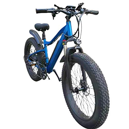 Electric Bike : F-JX Electric Bicycle, Wide and Fat Snowmobiles, 26 Inch Mountain Outdoor Sports Variable Speed Lithium Battery Bike - Blue, 26 Inches X 17 Inches