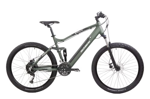 Electric Bike : F.lli Schiano E-Fully 27.5" E-Bike, Electric Mountain Bike with 250W Motor and integrated into the frame removable Lithium Battery, Schimano Speeds, LCD Display, in Dark Khaki, double suspension