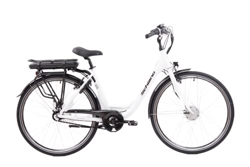 Electric Bike : F.lli Schiano E-Moon 28" E-Bike, Electric City Bicycle 250W Motor for Women, with Shimano Nexus 7-Speed Inner Gear Hub, removable 36V 13Ah Lithium Battery, in White, with front motor
