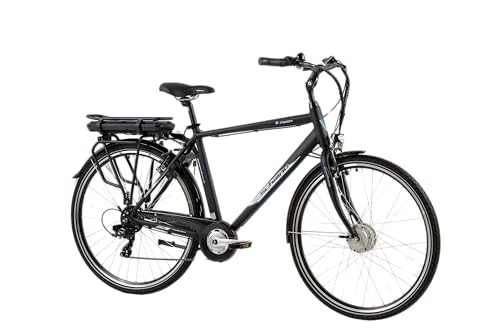 Electric Bike : F.lli Schiano E-Moon 28" E-Bike, Electric City Bicycles 250W Motor for Men, with Shimano 7 Speeds and removable 36V 13Ah Lithium Battery, in Black, front motor