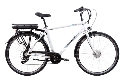 Electric Bike : F.lli Schiano E-Moon 28" E-Bike, Electric City Bicycles 250W Motor for Men, with Shimano 7 Speeds and removable 36V 13Ah Lithium Battery, in White, front motor