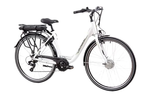 Electric Bike : F.lli Schiano E-Moon 28", Women's Electric City Bicycle WIth 250W Motor And Removable 36V 13Ah Lithium Battery, Shimano 7 Speeds E-Bike, LED Display, In White