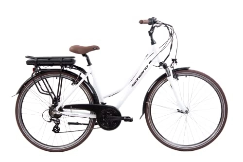 Electric Bike : F.lli Schiano E-Ride 28" E-Bike, Women's Electric City Bicycle With 250W Motor And Removable 36V 10.4Ah Lithium Battery, With 21 Speeds, In White, Retro Style