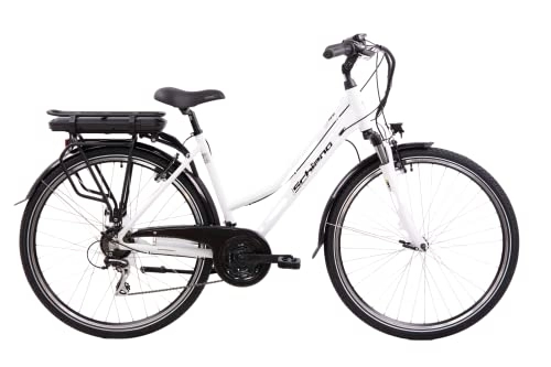Electric Bike : F.lli Schiano E-Ride 28" E-Bike, Women's Electric City Bicycle with 250W Motor and removable 36V 10.4Ah Lithium Battery, with 21 Speeds, in White, White